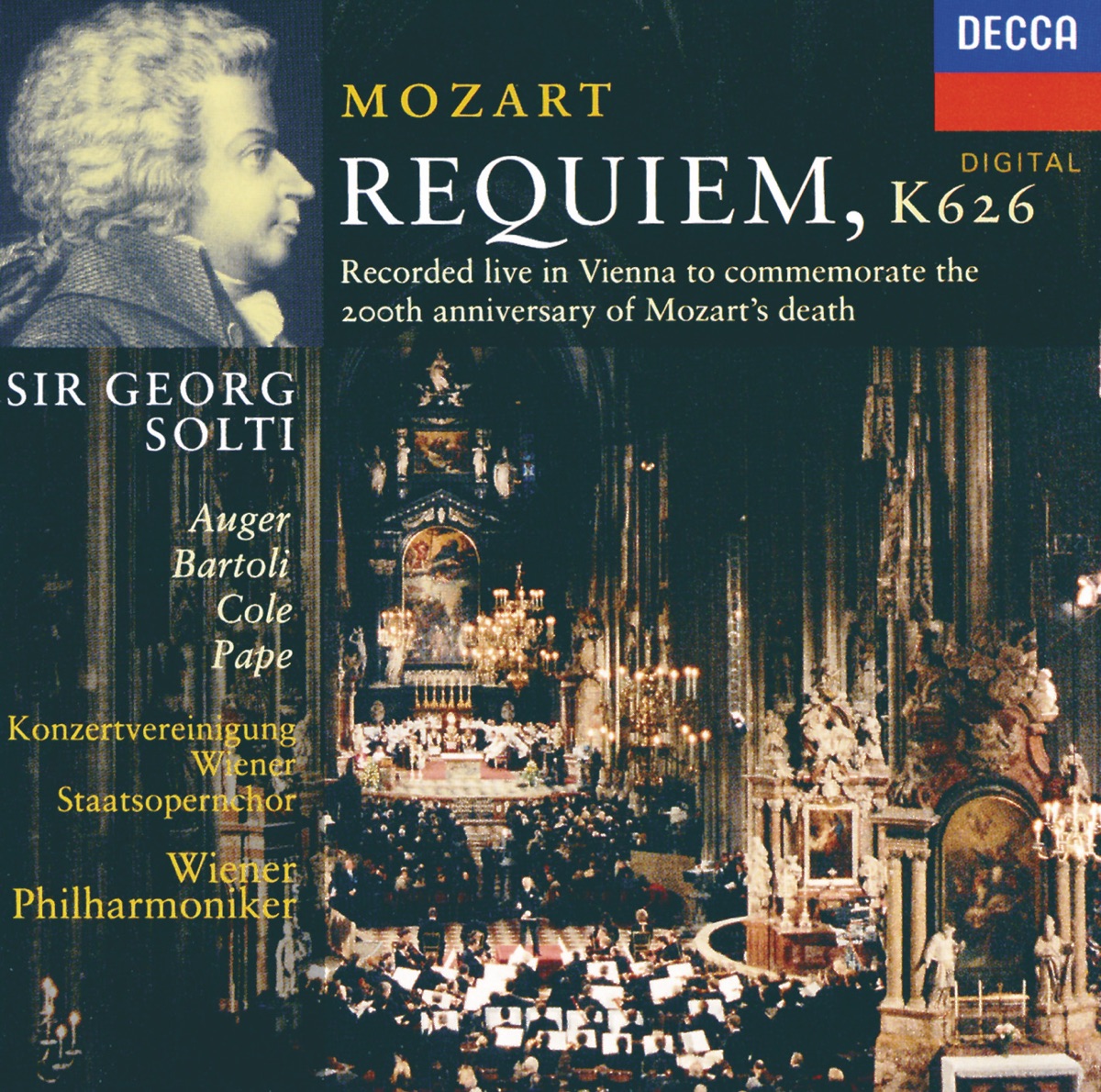Mozart: Requiem by Arleen Auger, Cecilia Bartoli, Chor der Wiener Staatsoper, Peter Burian, Vinson Cole, René Pape, Sir Georg Solti & Vienna Philharmonic album cover