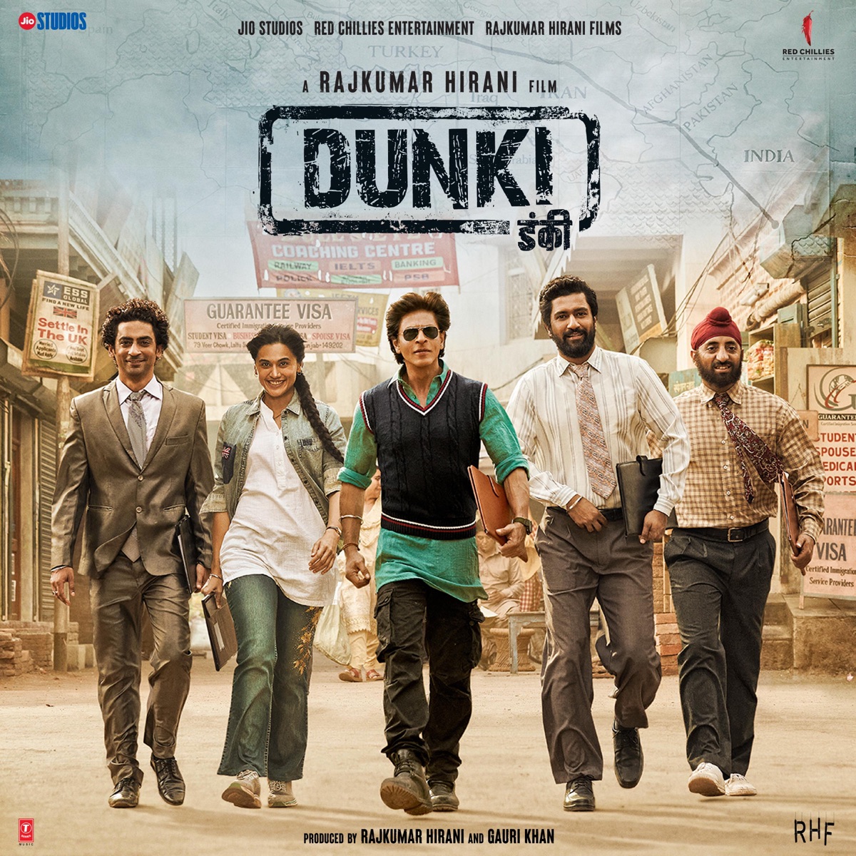 Dunki (Original Motion Picture Soundtrack) by Pritam, Swanand Kirkire, IP Singh, Javed Akhtar, Irshad Kamil, Varun Grover, Kumaar, Amitabh Bhattacharya, Shekhar Ravjiani & Traditional album cover
