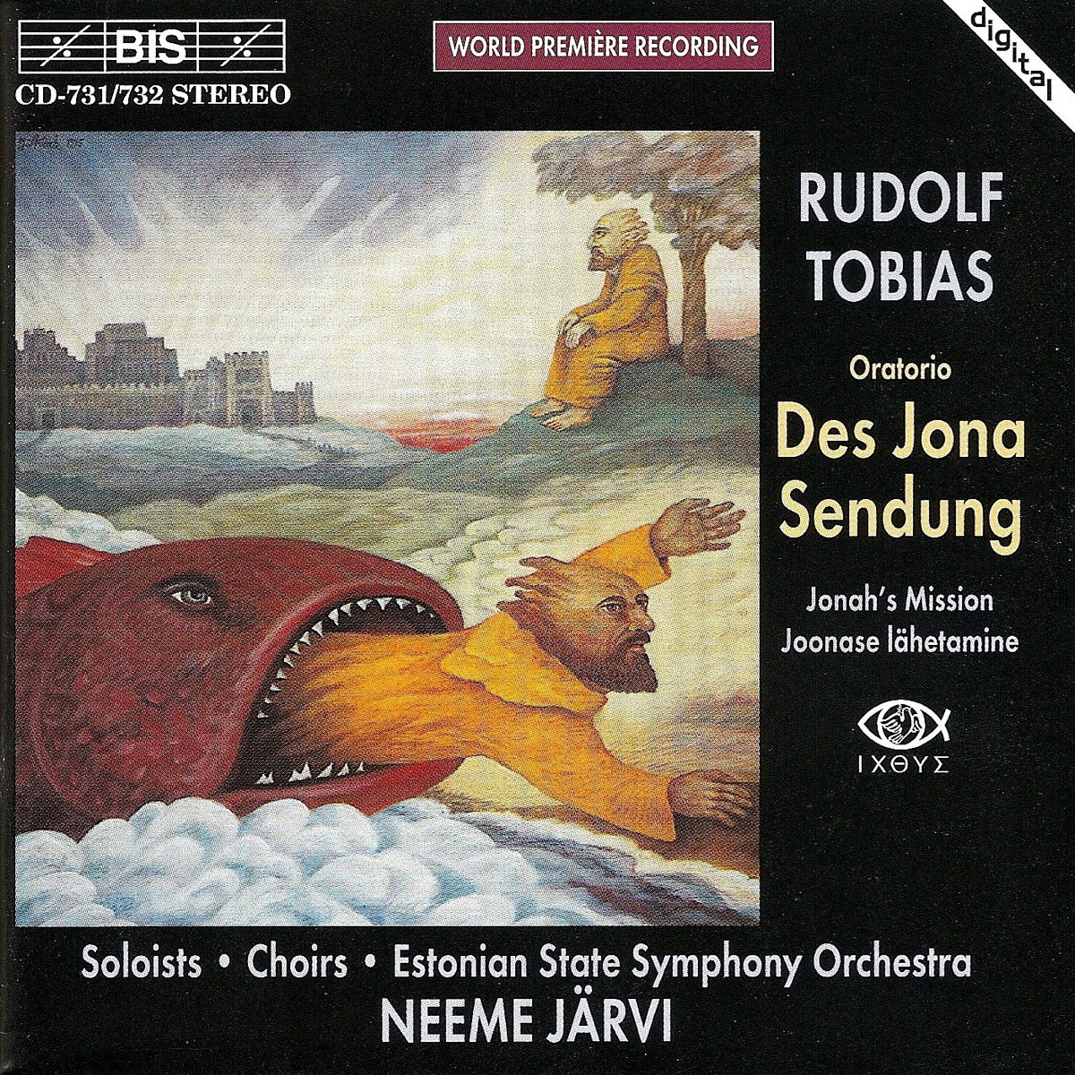 Tobias: Des Jona Sendung (Jonah's Mission) by Estonian Philharmonic Chamber Choir, Estonian State Symphony Orchestra, Ines Maidre, Mati Palm, Neeme Järvi, Oratorio Choir, Peter Svensson, Pille Lill, Tallinn Boy's Choir & Urve Tauts album cover