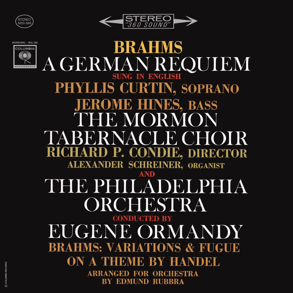 Brahms: A German Requiem (2023 Remastered Version) by Eugene Ormandy, The Philadelphia Orchestra, The Tabernacle Choir at Temple Square, Phyllis Curtin, Jerome Hines & Alexander Schreiner album cover