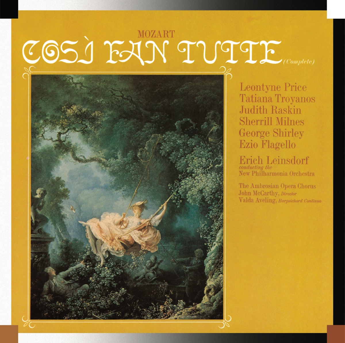 Mozart: Così Fan Tutte by Erich Leinsdorf, Ezio Flagello, George Shirley, John McCarthy, Judith Raskin, Leontyne Price, Philharmonia Orchestra, Sherrill Milnes, Tatiana Troyanos, The Ambrosian Opera Chorus & Valda Aveling album cover