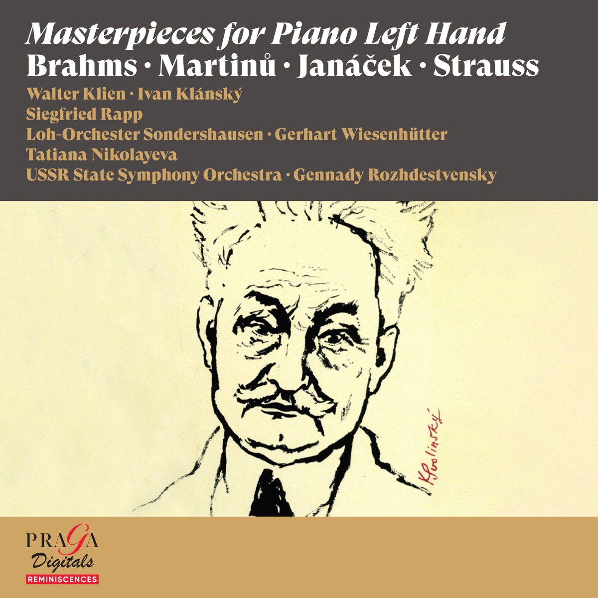 Masterpieces for Piano Left Hand [Brahms, Martinů, Janáček, Strauss] by Walter Klien, Siegfried Rapp, Ivan Klánský, Tatiana Nikolayeva, Loh-Orchester Sondershausen, Gerhart Wiesenhütter, USSR State Symphony Orchestra & Gennady Rozhdestvensky album cover