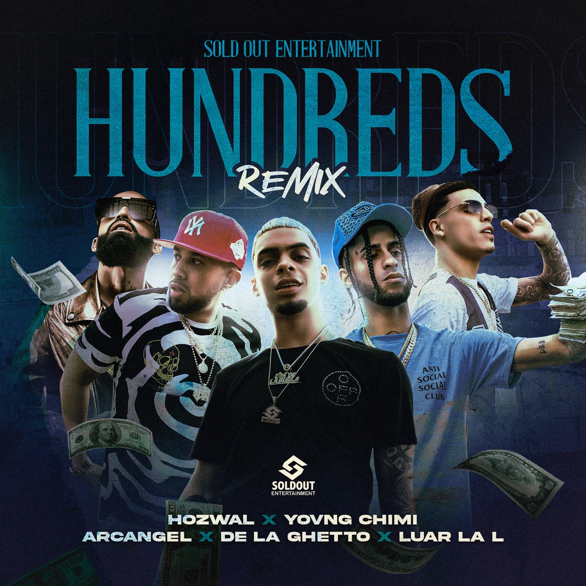 Hundreds (feat. Yovngchimi & Luar la L) [Remix] - Single by Arcángel, De La Ghetto & Hozwal album cover