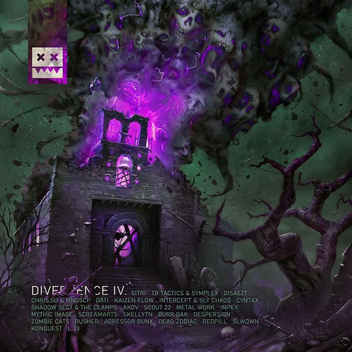Divergence IV by Sitri, TR Tactics, Symplex, Disaszt, Chris.SU, MNDSCP, Dati, Kaizen Flow, Intercept, Sly Chaos, Cyntax, Shadow Sect, The Clamps, Akov, Scout 22, Metal Work, Impex, Mythic Image, Screamarts, Skellytn, Burr Oak, MagMag, Despersion, Rusher, Agressor Bunx, Dead Zodiac, Redpill, SLWDWN, Konquest, L 33 & Zombie Cats album cover