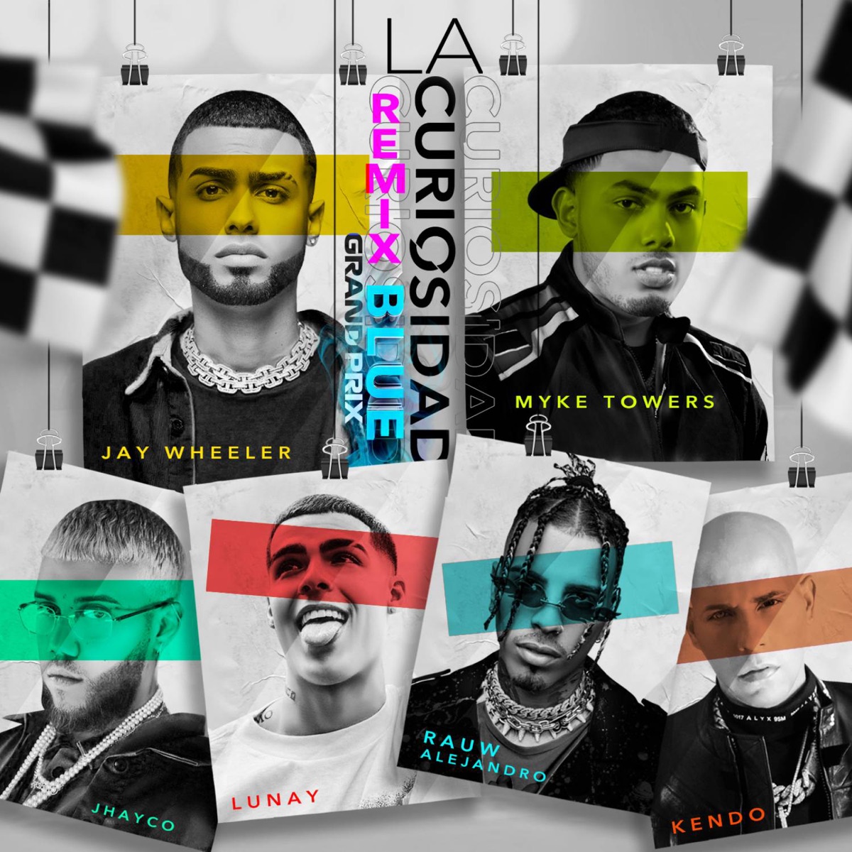 La Curiosidad (Blue Grand Prix Remix) [feat. DJ Nelson, Jhayco, Lunay & Kendo Kaponi] - Single by Jay Wheeler, Myke Towers & Rauw Alejandro album cover