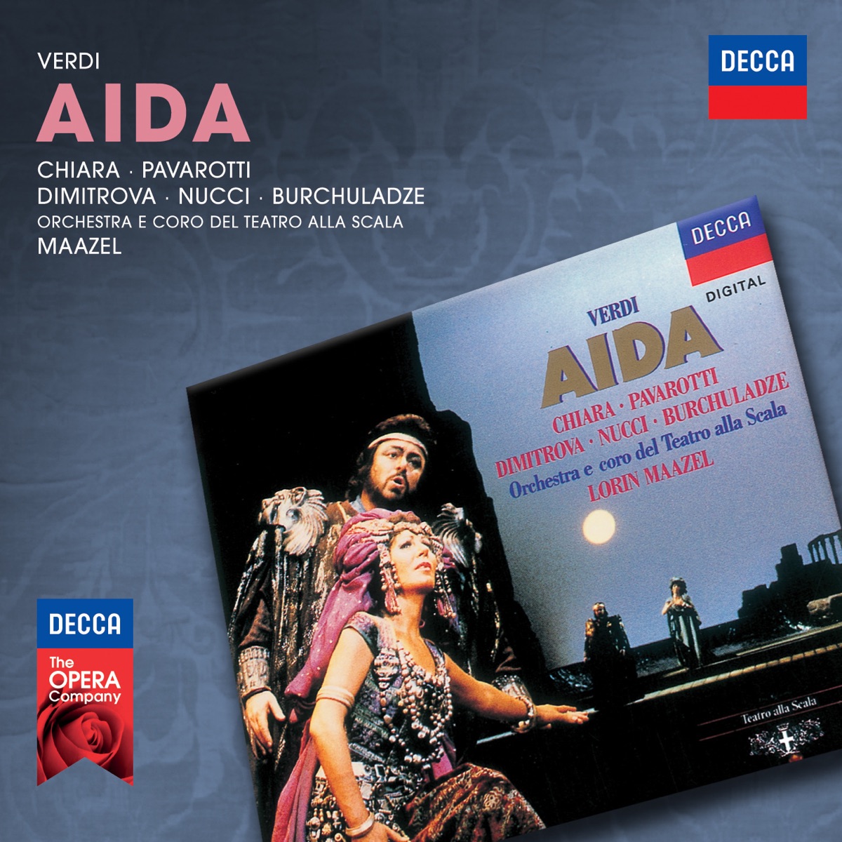 Verdi: Aida by Maria Chiara, Ghena Dimitrova, Luciano Pavarotti, Coro del Teatro alla Scala di Milano, Teatro Alla Scala Orchestra & Lorin Maazel album cover