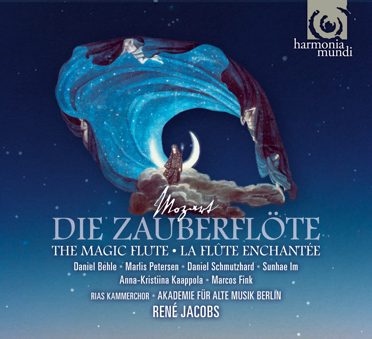 Mozart: Die Zauberflöte by René Jacobs, Akademie für Alte Musik Berlin, Daniel Behle, Inga Kalna, Anna Grevelius, Isabelle Druet, Daniel Schmutzhard, Anna-Kristiina Kaappola, René Möller, Clemens-Maria Nuszbaumer, Christian Koch, Kurt Azesberger, Marlis Petersen, Alois Mühlbacher, Christoph Schlögl, Philipp Pötzlberger, Joachim Buhrmann, Konstantin Wolff, Marcos Fink, Sunhae Im & RIAS Kammerchor album cover