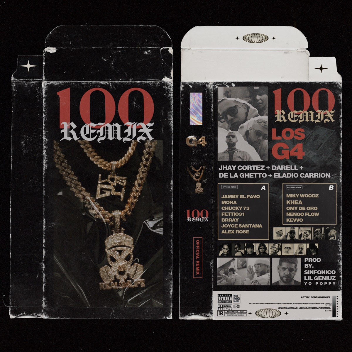 100 (feat. Chucky73, Fetti031, Jamby El Favo, Brray, Joyce Santana & Alex Rose) [Lado a Remix] - Single by Los G4, KHEA & Mora album cover