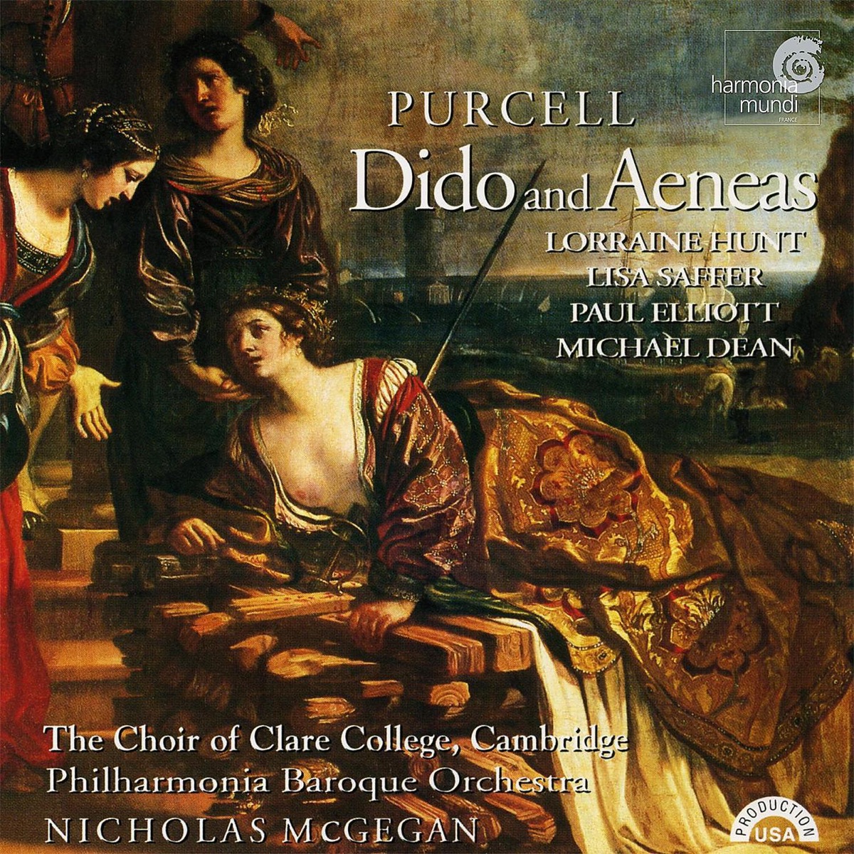 Purcell: Dido and Aeneas by Philharmonia Baroque Orchestra, Nicholas McGegan, Lisa Saffer, Lorraine Hunt Lieberson, Michael Dean, PAUL ELIOTT & Choir of Clare College, Cambridge album cover