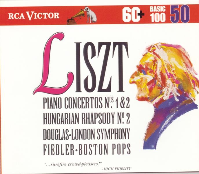 Liszt: Piano Concertos Nos. 1 & 2, Hungarian Rhapsody No.2 by Fritz Reiner, Arthur Fiedler, London Symphony Orchestra, Barry Douglas, Chicago Symphony Orchestra, Junichi Hirokami, Boston Pops Orchestra & Byron Janis album cover