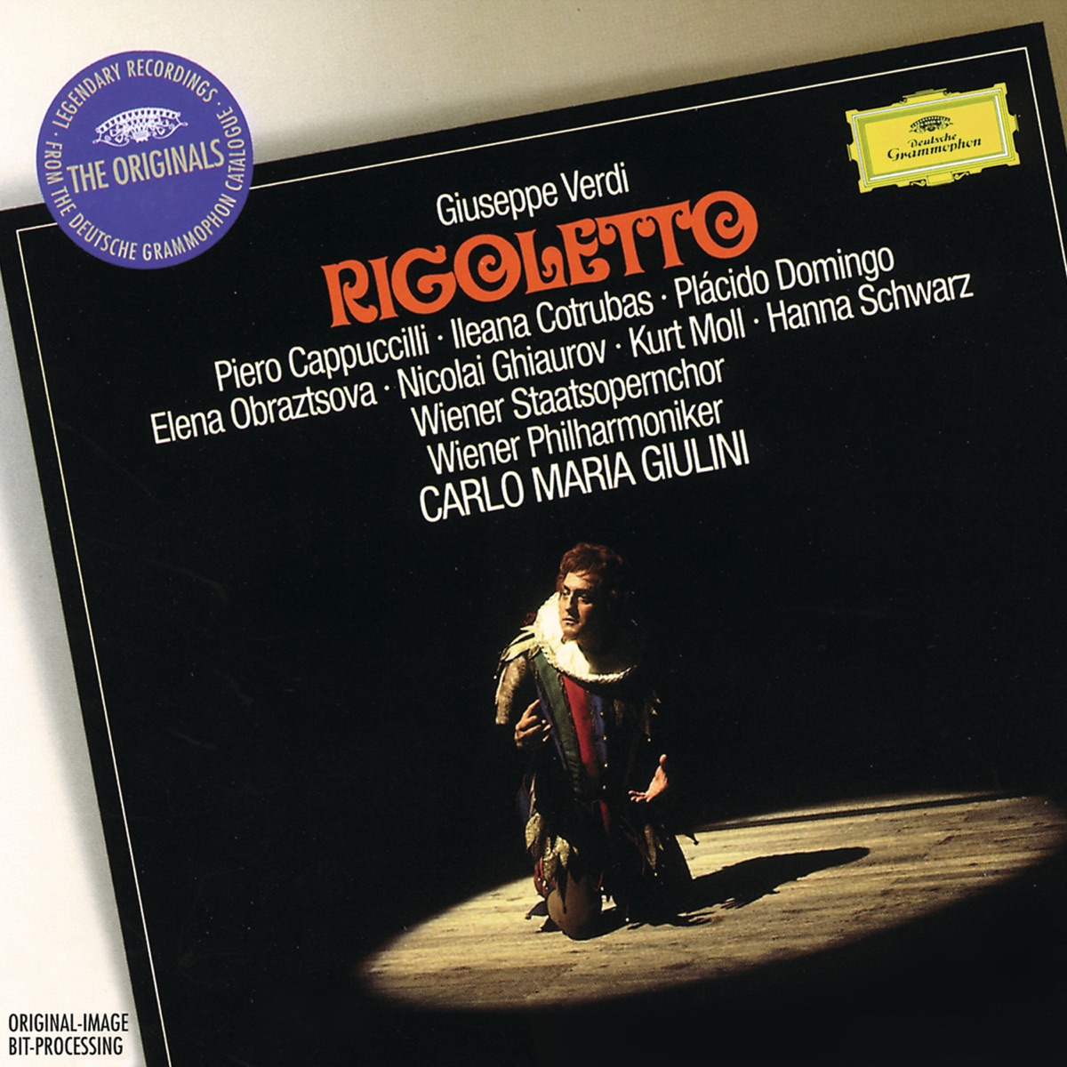Verdi: Rigoletto by Vienna Philharmonic, Carlo Maria Giulini, Elena Obraztsova, Hanna Schwarz, Ileana Cotrubas, Kurt Moll, Nicolai Ghiaurov, Piero Cappuccilli, Plácido Domingo & Chorus of the Vienna State Opera album cover
