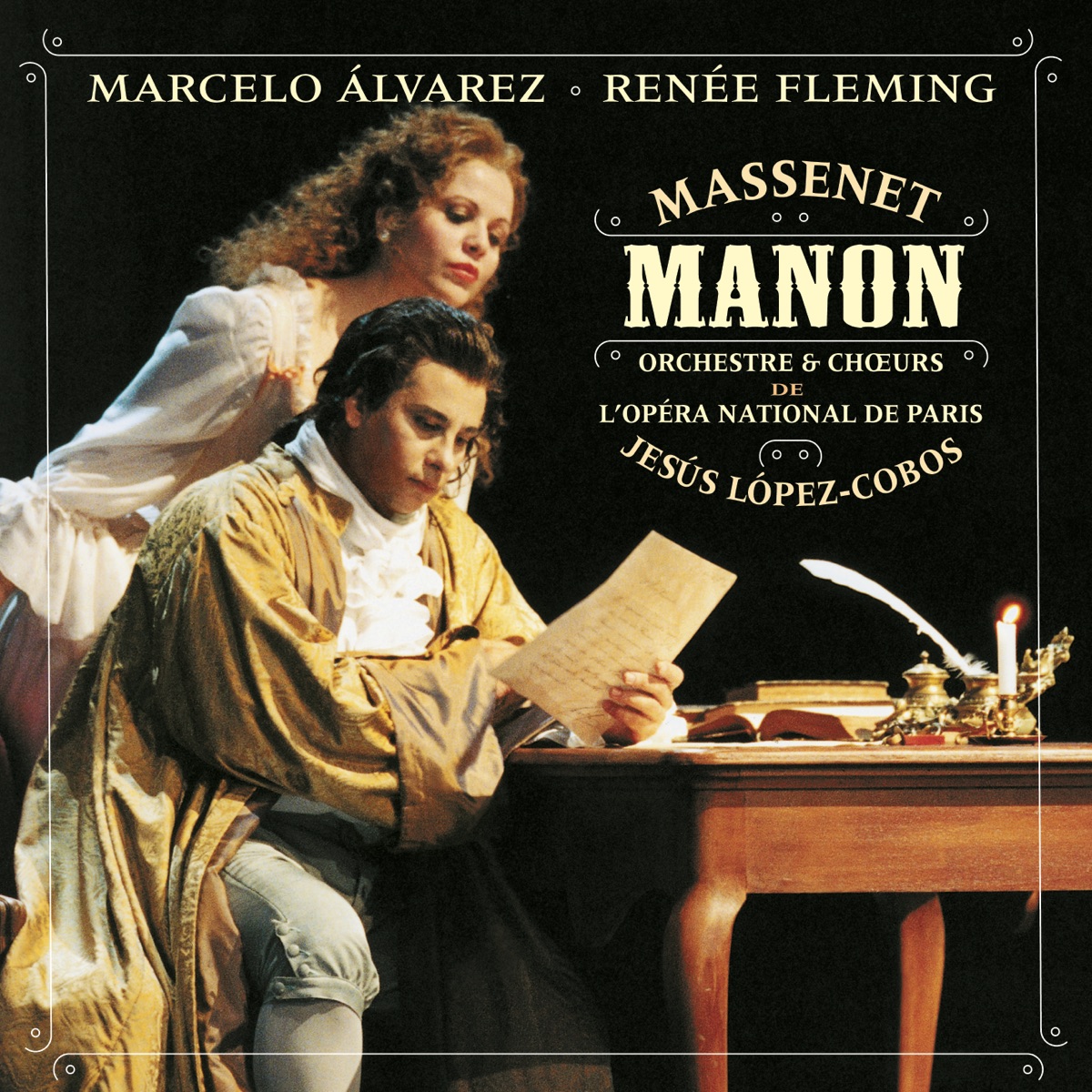 Massenet: Manon by Marcelo Álvarez, Renée Fleming, Paris Opera Orchestra, Alain Vernhes, Christophe Fel, Chœurs de l'Opéra national de Paris, David Levi, Delphine Haiden, Franck Ferrari, Isabelle Cals, Jael Azzaretti, Jean-Luc Chaignaud, Jesús López-Cobos, Josep Miquel Ribot, Michel Senechal, Nigel Smith & Sandrine Seubille album cover