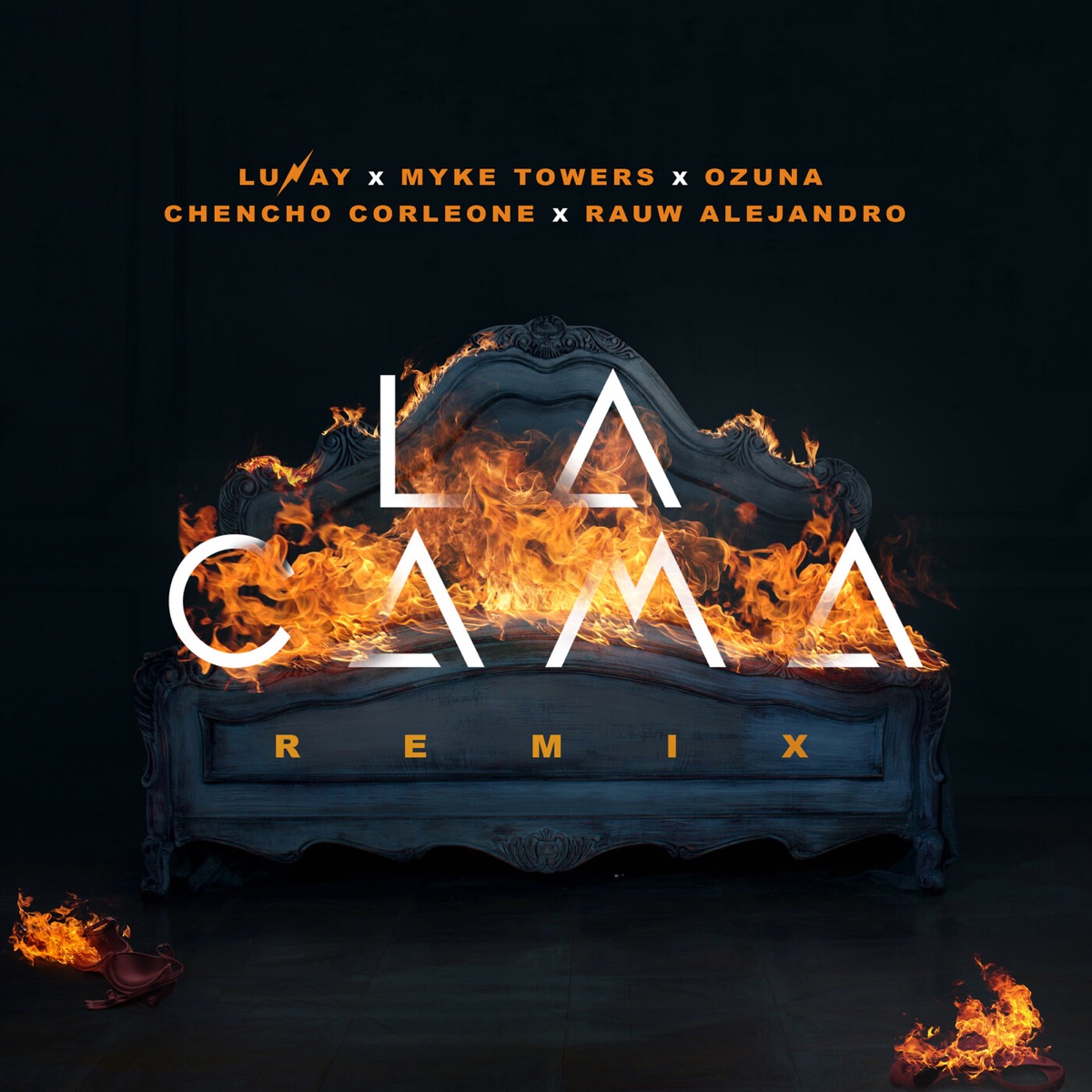La Cama (Remix) [feat. Chencho Corleone & Rauw Alejandro] - Single by Lunay, Myke Towers & Ozuna album cover