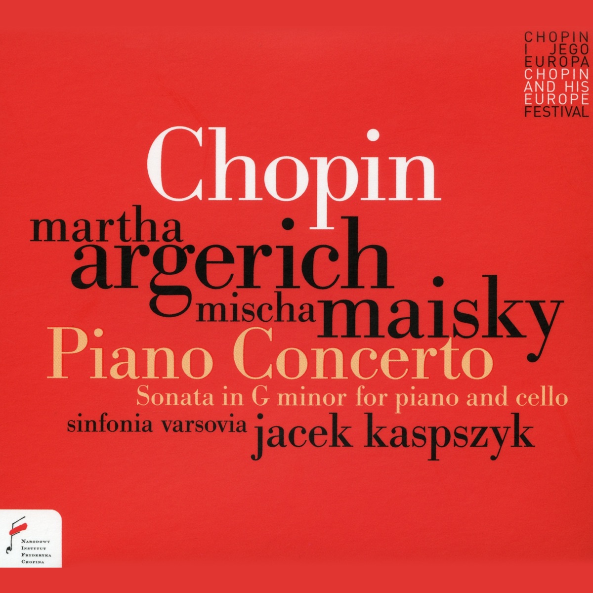 Chopin: Piano Concerto, Sonata In G Minor for Piano and Cello by Martha Argerich, Micha Maisky, Sinfonia Varsovia & Jacek Kaspszyk album cover