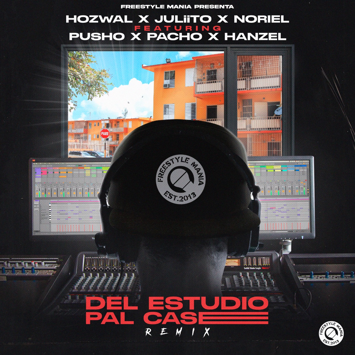 Del Estudio Pal Case (Remix) [feat. Pusho, Pacho El Antifeka, Hanzel La H & Freestyle Mania] - Single by Hozwal, Juliito & Noriel album cover