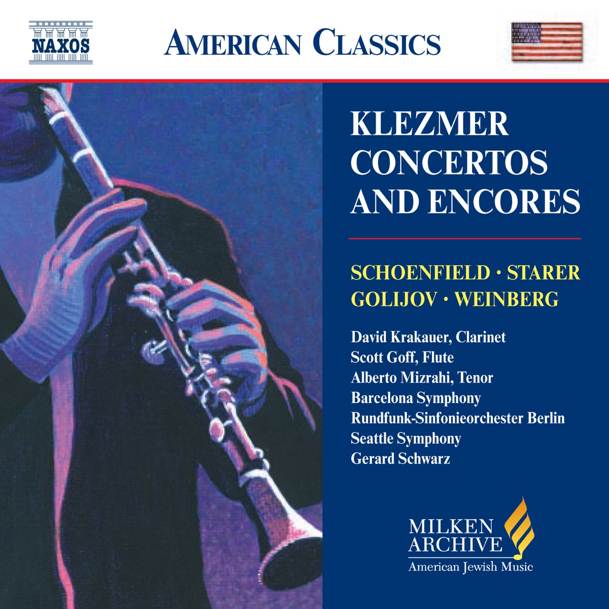 Klezmer Concertos and Encores by David Krakauer, Gerard Schwarz, Orquestra Simfònica de Barcelona i Nacional de Catalunya, Alberto Mizrahi, Scott Goff, Seattle Symphony, Rundfunk-Sinfonieorchester Berlin, Alicia Svigals, Martha Mooke & Pablo Aslan album cover
