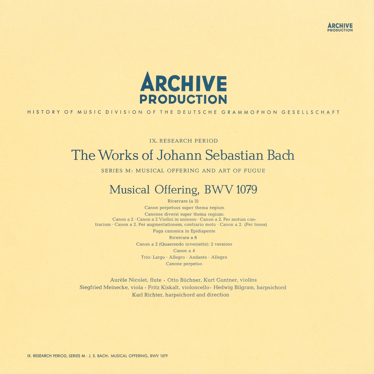 Bach: Musical Offering, BWV 1079 by Otto Büchner, Karl Richter, Kurt Guntner, Fritz Kiskalt, Siegfried Meinecke, Hedwig Bilgram, Aurèle Nicolet & Münchener Bach-Orchester album cover