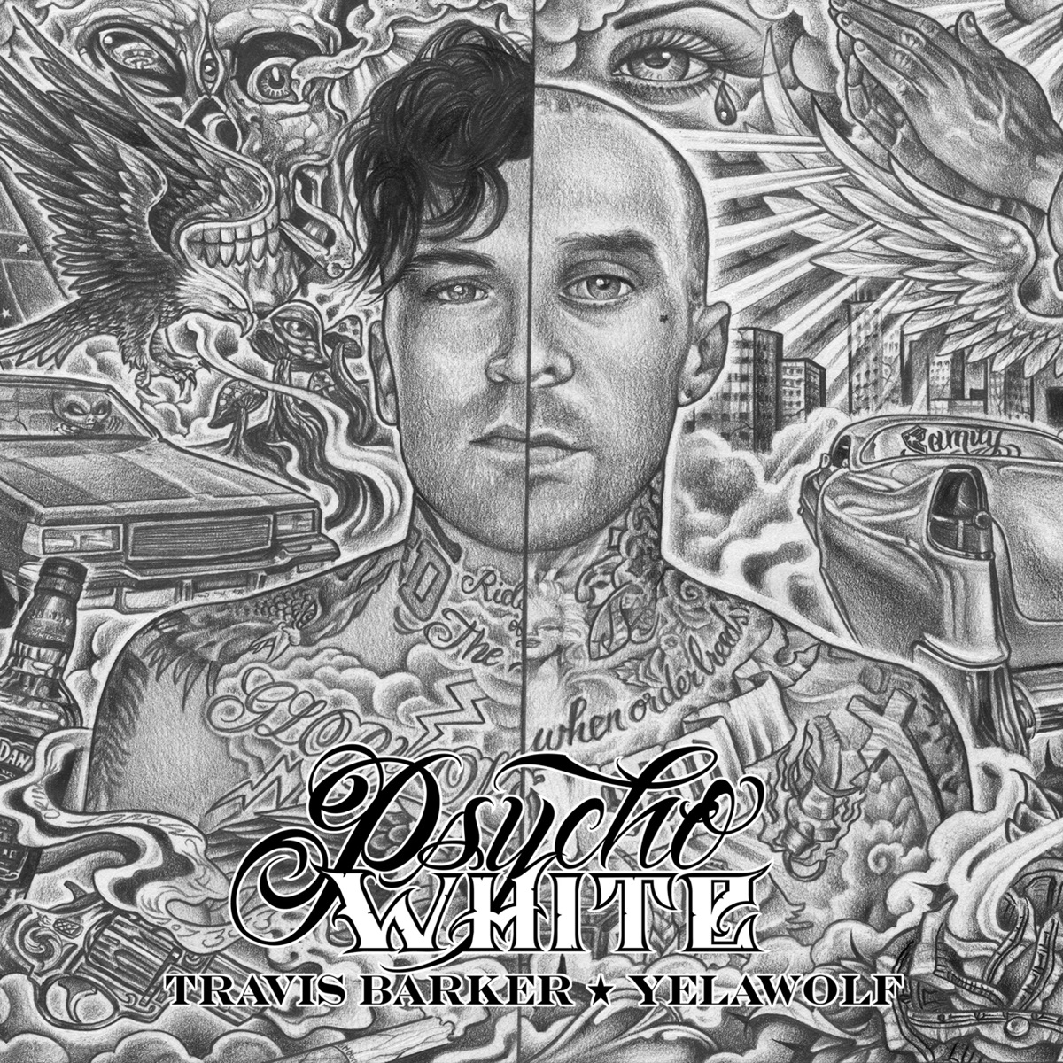 Psycho White - EP by Travis Barker & Yelawolf album cover