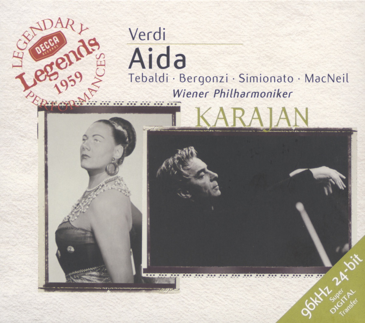 Verdi: Aida by Renata Tebaldi, Carlo Bergonzi, Giulietta Simionato, Herbert von Karajan, Wiener Singverein & Vienna Philharmonic album cover