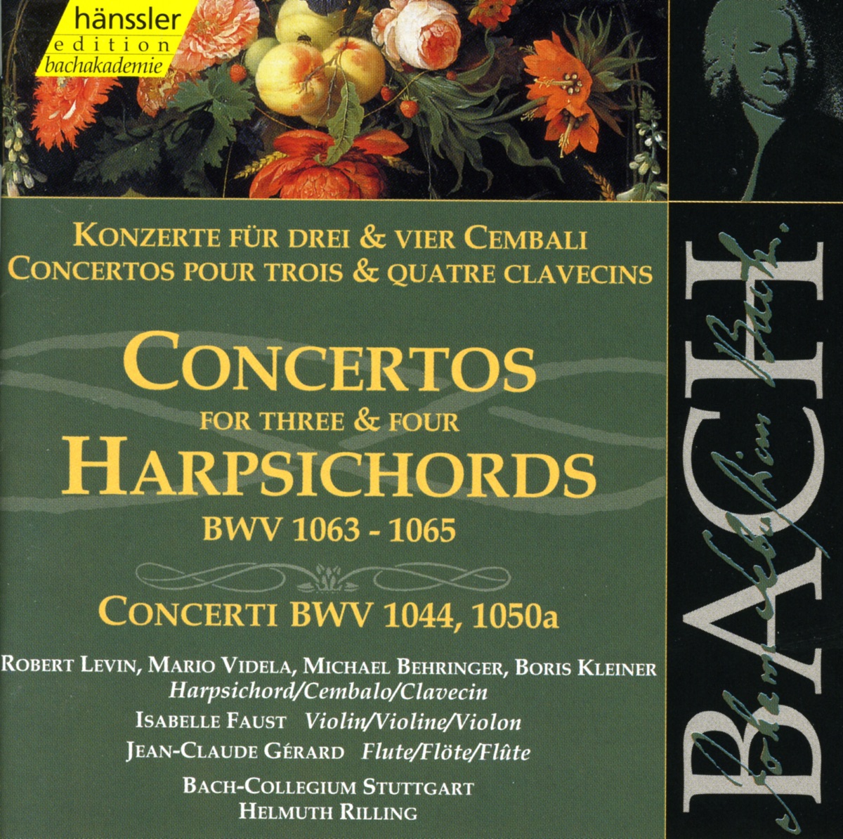 Bach, J.S.: Harpsichord Concertos, Bwv 1063-1065 - Bwv 1044, Bwv 1050A by Michael Behringer, Robert Levin, Mario Videla, Helmuth Rilling, Stuttgart Bach Collegium, Boris Kleiner, Jean Claude Gérard & Isabelle Faust album cover