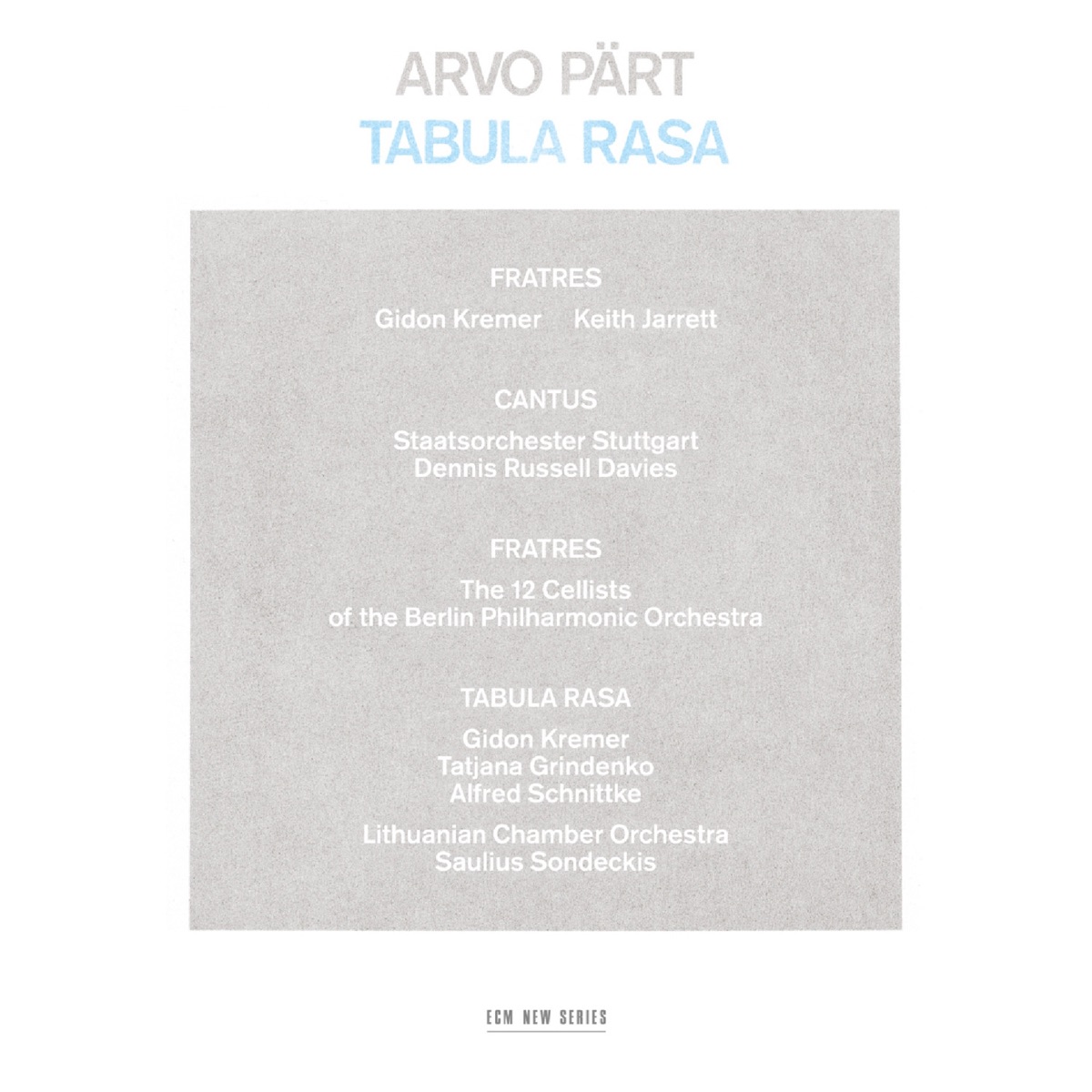 Arvo Pärt: Tabula Rasa by Gidon Kremer, Keith Jarrett & The 12 Cellists of the Berlin Philharmonic Orchestra album cover