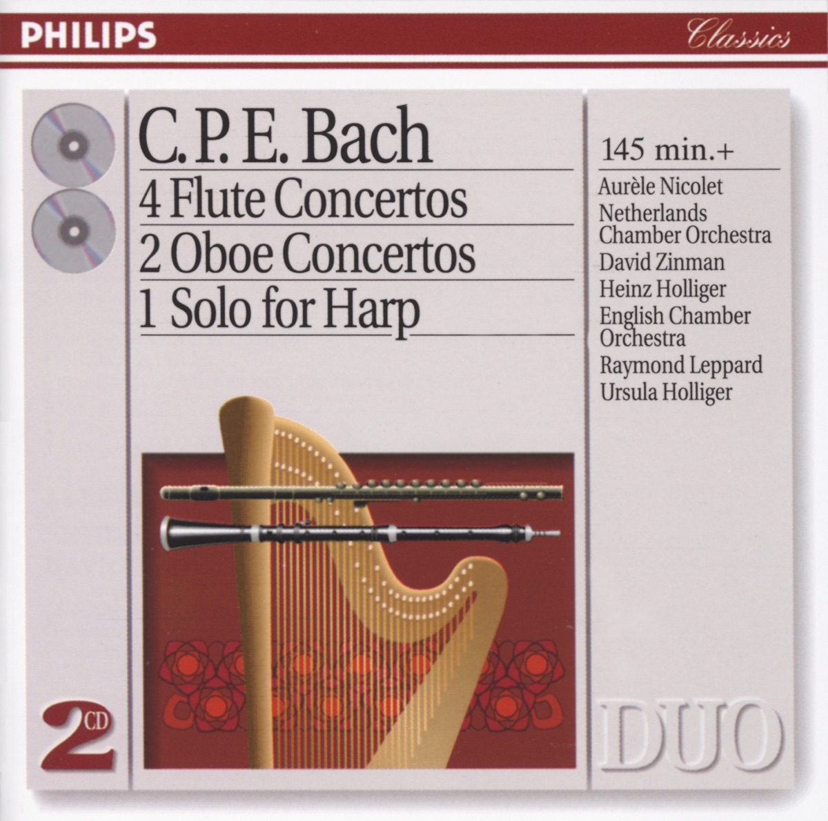 C.P.E. Bach: 4 Flute Concertos - 2 Oboe Concertos - 1 Solo for Harp by Heinz Holliger, Aurèle Nicolet, David Zinman & Ursula Holliger album cover