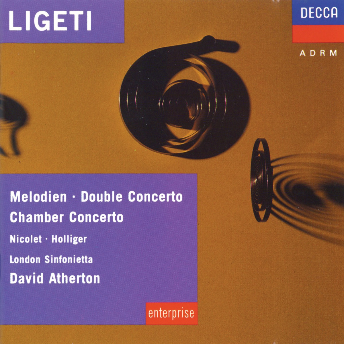 Ligeti: Melodien; Double Concerto; Chamber Concerto etc. by Aurèle Nicolet, Heinz Holliger, London Sinfonietta, David Atherton & György Ligeti album cover