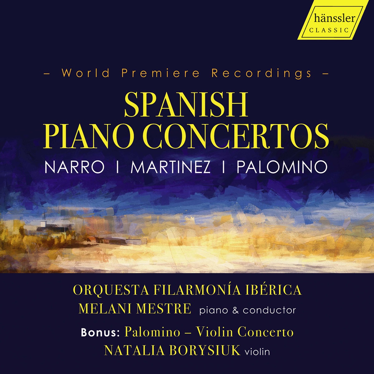 Narro, Martines & Palomino: Spanish Piano Concertos by Melani Mestre, Orquesta Filarmonía Ibérica & Natalia Borysiuk album cover