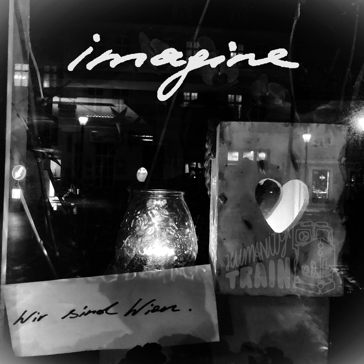 Imagine - Single by Meena Cryle, Andy Baum, Peter Durr, Viki Miehl, Christian Loebenstein, Bluatschink, Tini Kainrath, Anzo Morawitz, Christian Becker, Thomas Eder, Rue Kostron, Mario Stübler & Max Tschida album cover