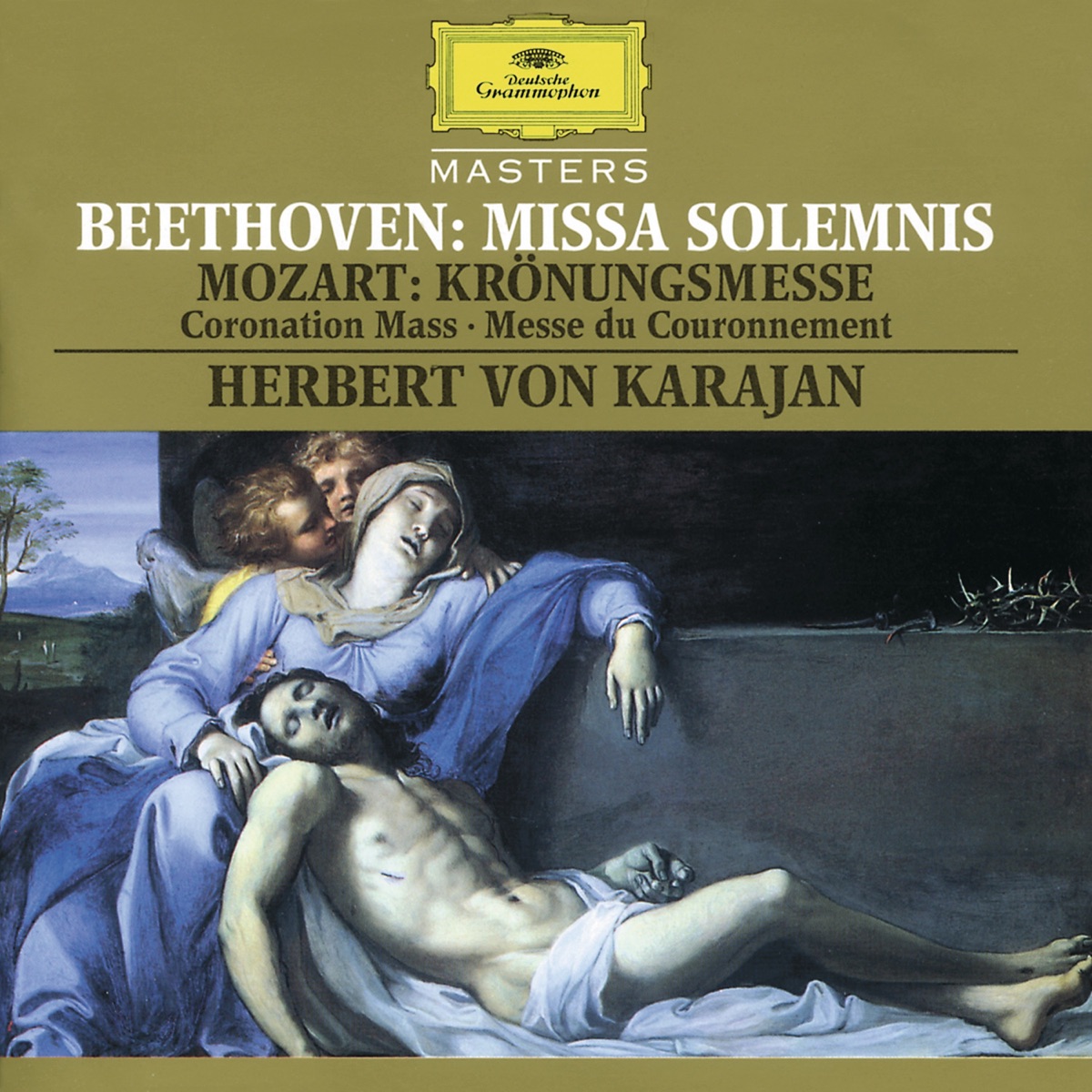 Beethoven: Missa Solemnis - Mozart: Coronation Mass by Herbert von Karajan, Berlin Philharmonic, Vienna Philharmonic, Kathleen Battle, Lella Cuberli, Trudeliese Schmidt, Vinson Cole & José Van Dam album cover