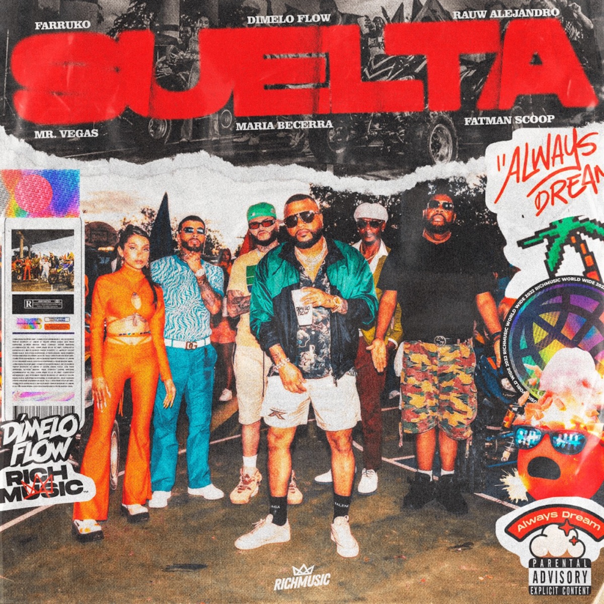 Suelta (feat. Mr. Vegas, Maria Becerra & Fatman Scoop) - Single by Dímelo Flow, Rauw Alejandro & Farruko album cover