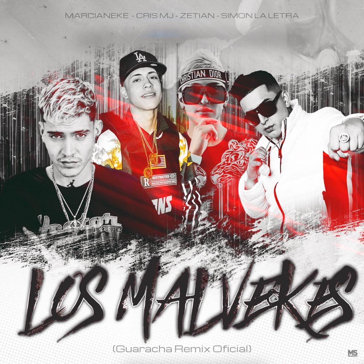LOS MALVEKES (GUARACHA REMIX) [feat. Cris Mj & Stars Music Chile] - Single by Marcianeke, Simon la Letra & DJ Zetian album cover