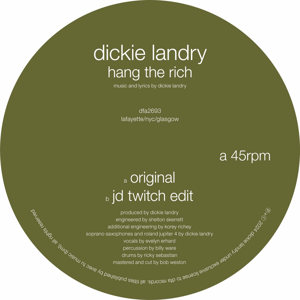Hang the Rich - Single by Dickie Landry album cover
