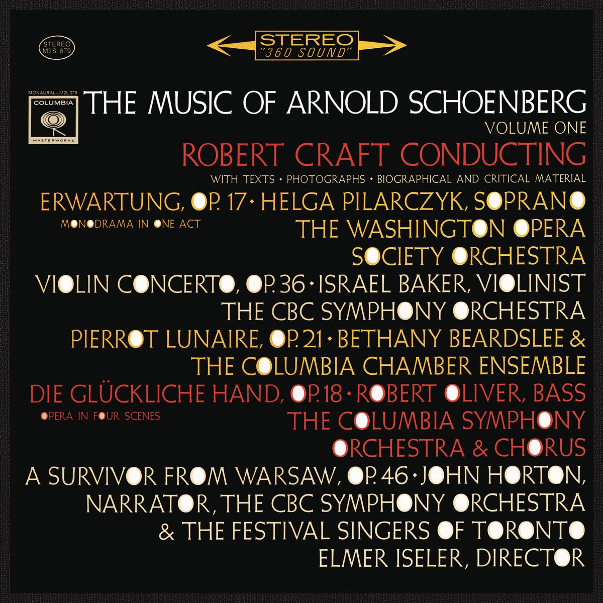The Music of Arnold Schoenbert, Vol. 1 (2023 Remastered Version) by Robert Craft, Helga Pilarczyk, Washington Opera Society Orchestra, Israel Baker, CBC Symphony Orchestra, Bethany Beardslee, Columbia Chamber Ensemble, Robert Oliver, Columbia Symphony Orchestra, Columbia Symphony Chorus, Festival Singers of Toronto & John Horton album cover