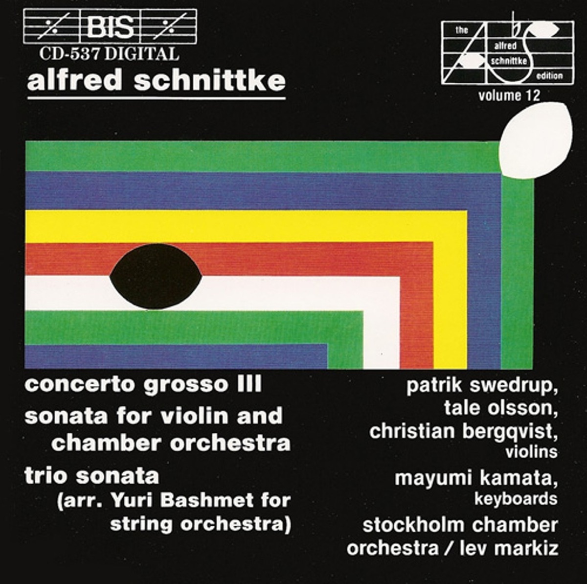 Schnittke: Concerto Grosso No. 3 / Violin Sonata / Trio Sonata by Lev Markiz, Stockholm Chamber Orchestra, Christian Bergqvist & Tale Olsson album cover