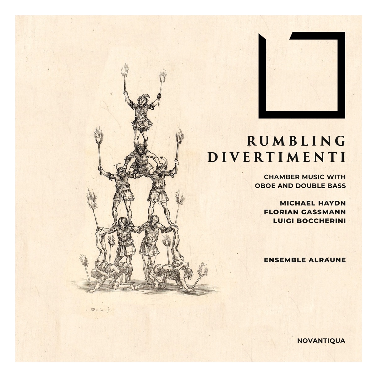 Rumbling Divertimenti (Chamber music with oboe and double bass on historical & period instruments) by Ensemble Alraune, Clarice Curradi, Marta Lazzeri, Stefano Zanobini, Hildegard Kuen, Valeria Brunelli, Margherita Naldini, Giulia Breschi & Nicola Barbagli album cover