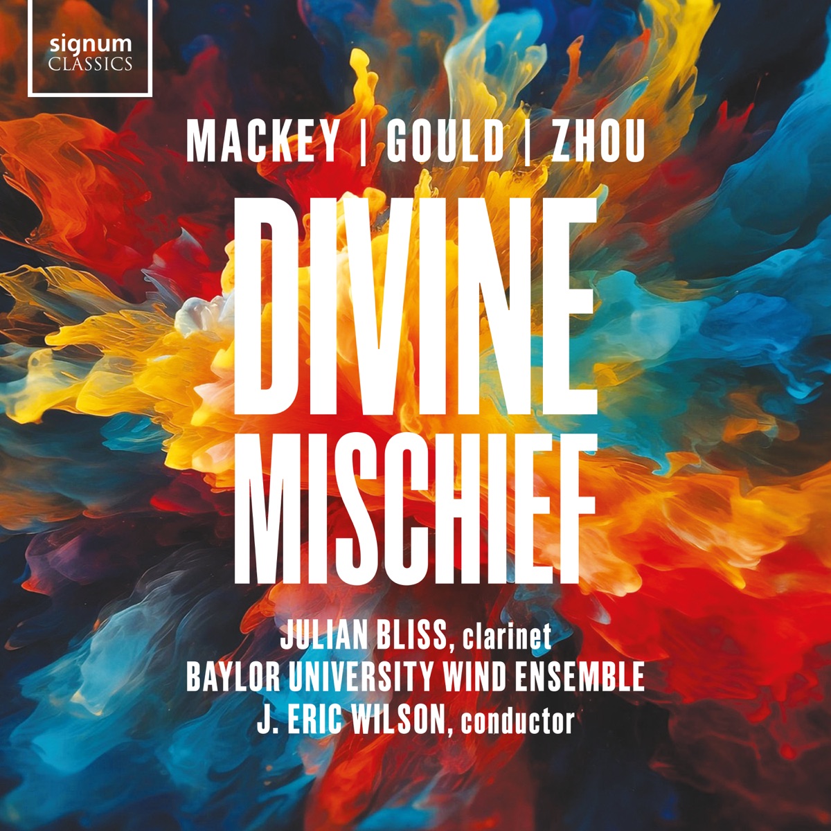 Divine Mischief by Julian Bliss, Baylor University Wind Ensemble & J. Eric Wilson album cover