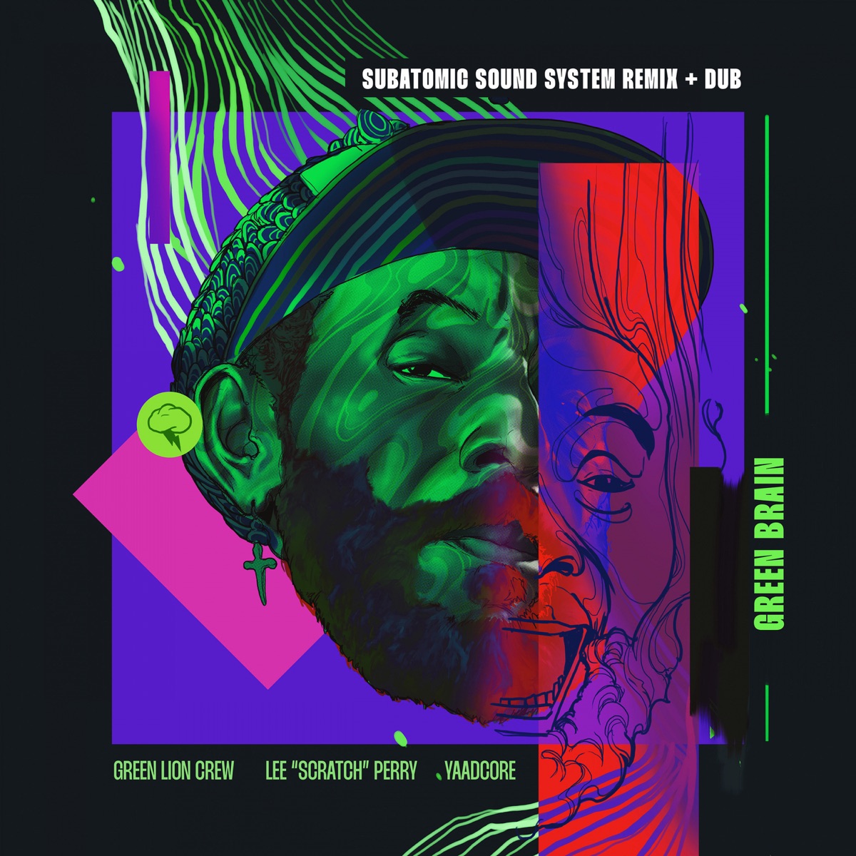 Green Brain (Subatomic Sound System Remix & Dub) - Single by Green Lion Crew, Lee "Scratch" Perry & Yaadcore album cover
