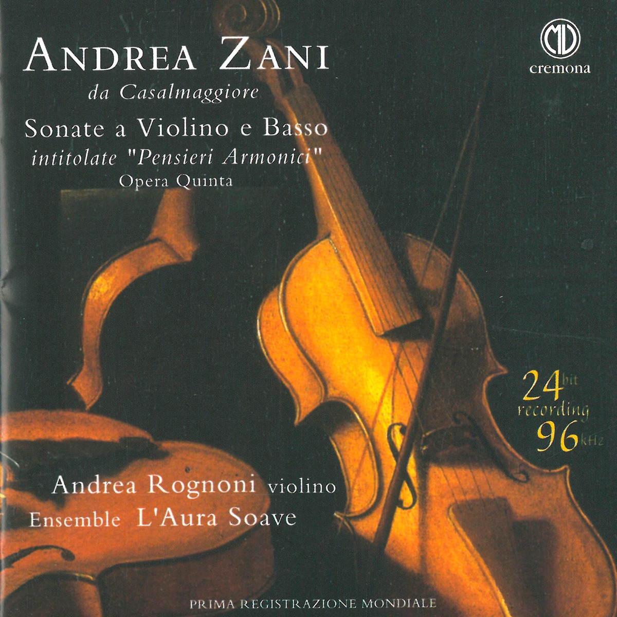 Zani: Sonate a violino e basso intitolate "Pensieri armonici" by Andrea Rognoni & L'aura Soave Cremona album cover