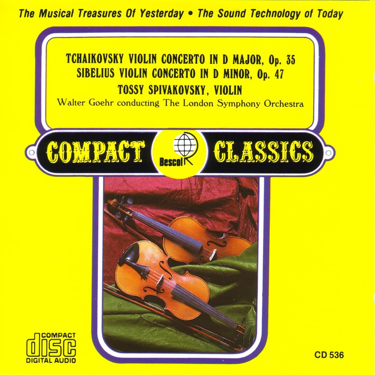 Tchaikovsky Violin Concerto in D Major Op. 35, Sibelius Violin Concerto in D Minor Op. 47 by London Symphony Orchestra, Tossy Spivakovsky, Walter Goehr & Tossy Spivakovsky, Violin album cover