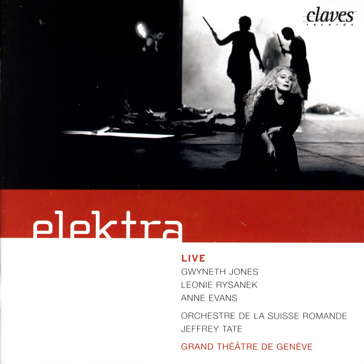 R. Strauss: Elektra Op. 58 (Live Recording, Geneva 1990) by Dame Gwyneth Jones, Leonie Rysanek, Anne Evans, Orchestre de la Suisse Romande, Chœur du Grand Théâtre de Genève, Jeffrey Tate & Jean Laforge album cover