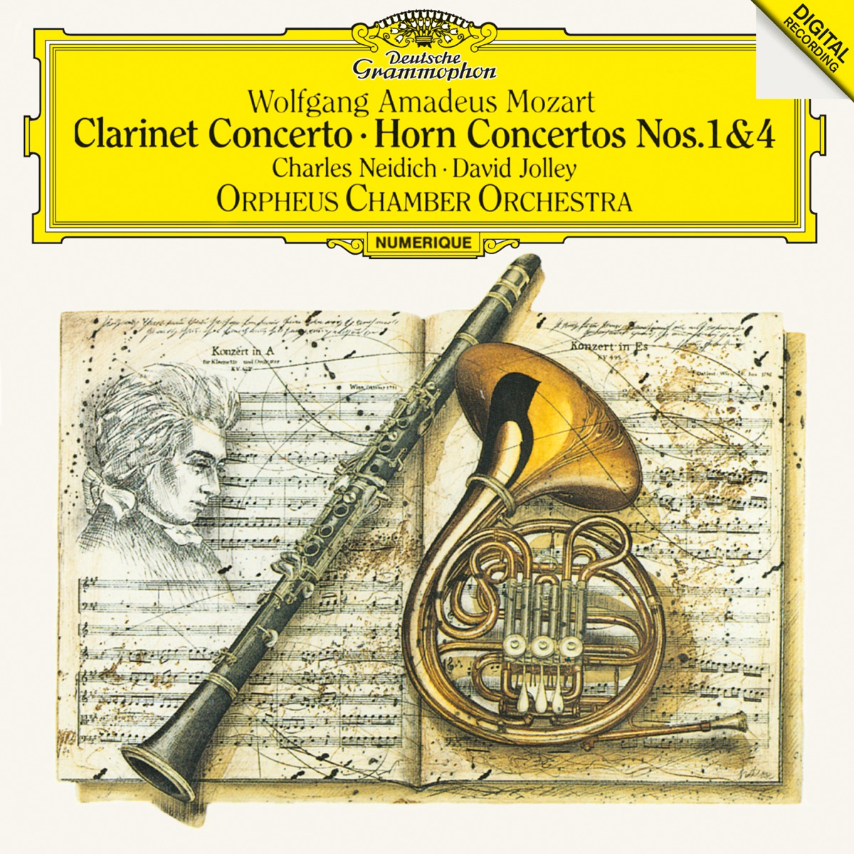 Mozart: Clarinet Concerto in A K. 622 & Horn Concertos Nos.1 K. 412 & 4 K. 495 by Charles Neidich, David Jolley & Orpheus Chamber Orchestra album cover