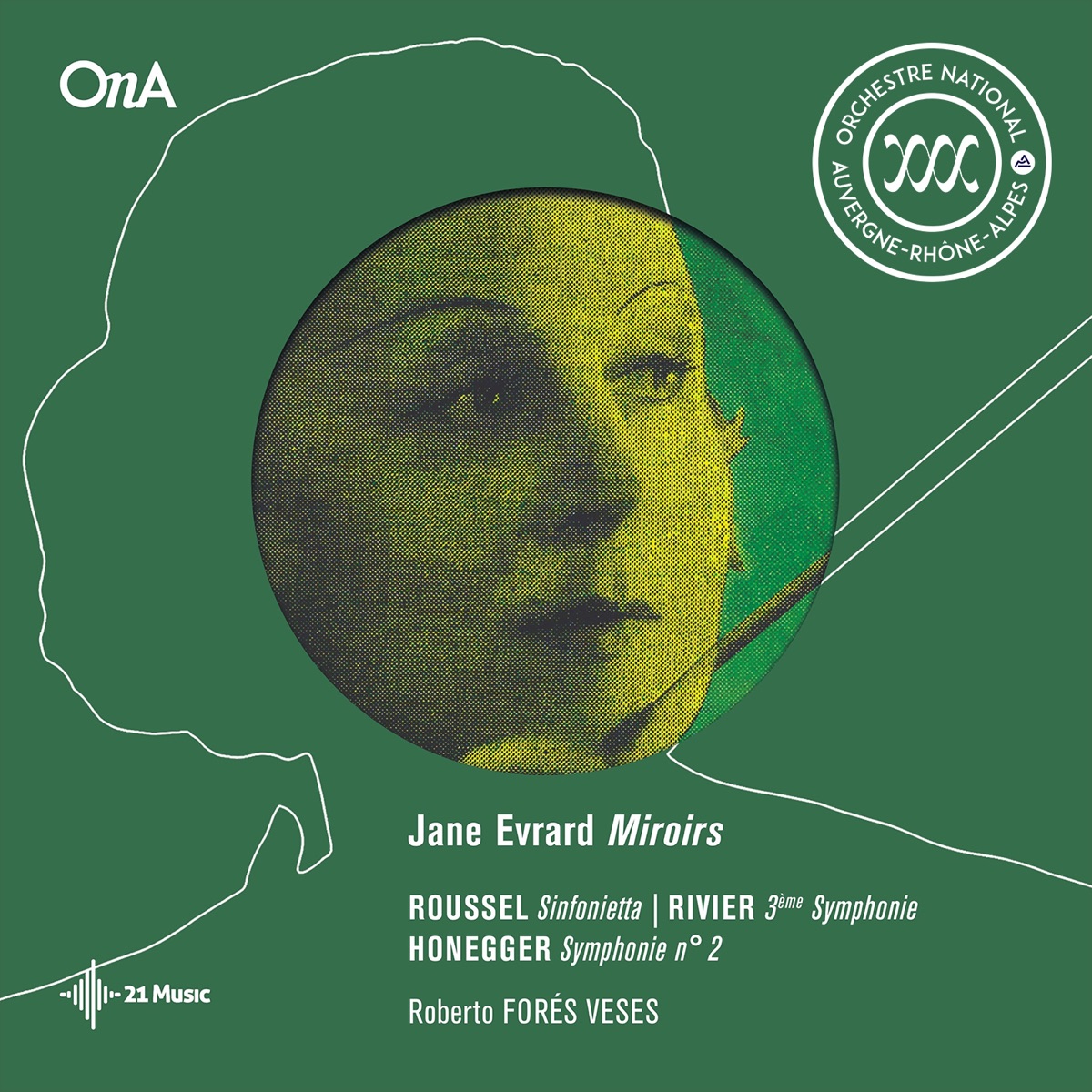Jane Evrard Miroirs by Romain Leleu, Roberto Forés Veses, Orchestre national Auvergne-Rhône-Alpes, Albert Roussel, Jean Rivier & Arthur Honegger album cover