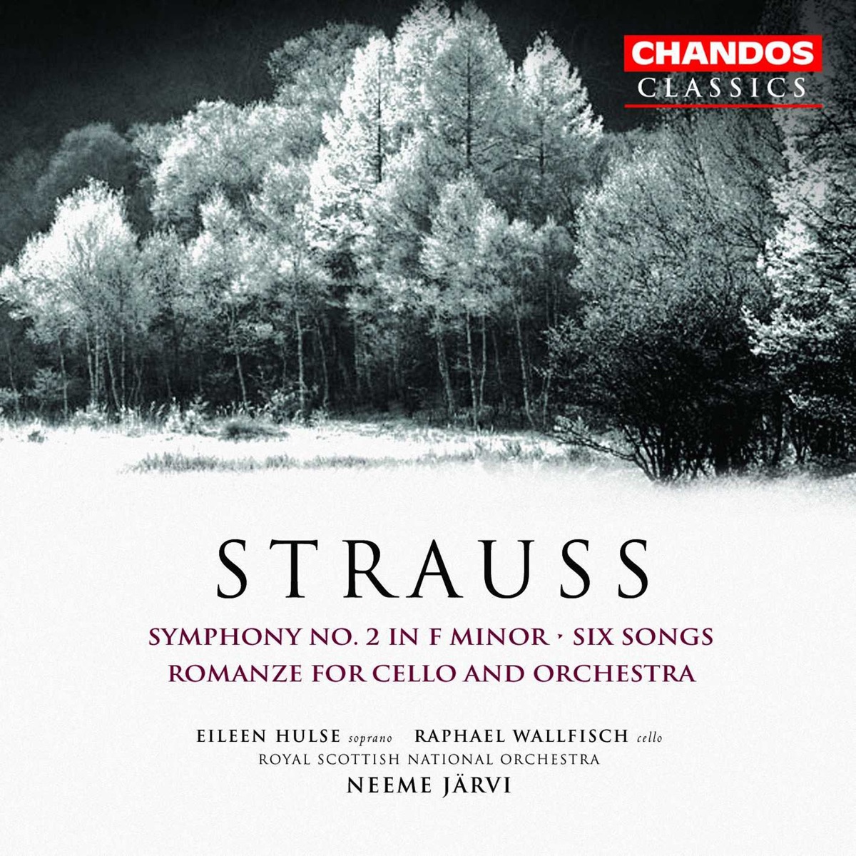 Strauss: Symphony No. 2, Romanze in F & Six Songs by Neeme Järvi, Royal Scottish National Orchestra, Eileen Hulse & Raphael Wallfisch album cover