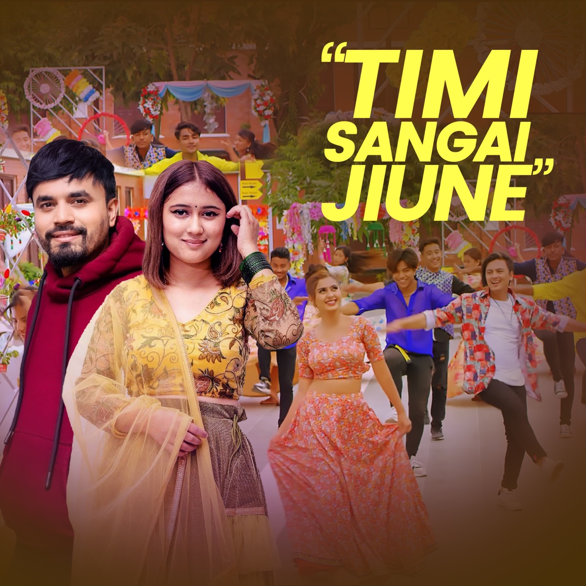 Timi Sangai Jiune - Single by Narayan Rasaily, Bishal Niroula & Rachana Rimal album cover