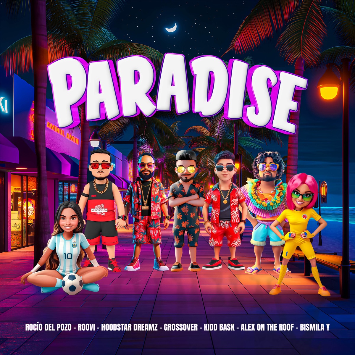 Paradise (feat. Hoodstar Dreamz, Alex on the Roof, Bismila Y & Roovi) [Spanish Remix] - Single by Grossover, Rocío del Pozo & Kidd Bask album cover