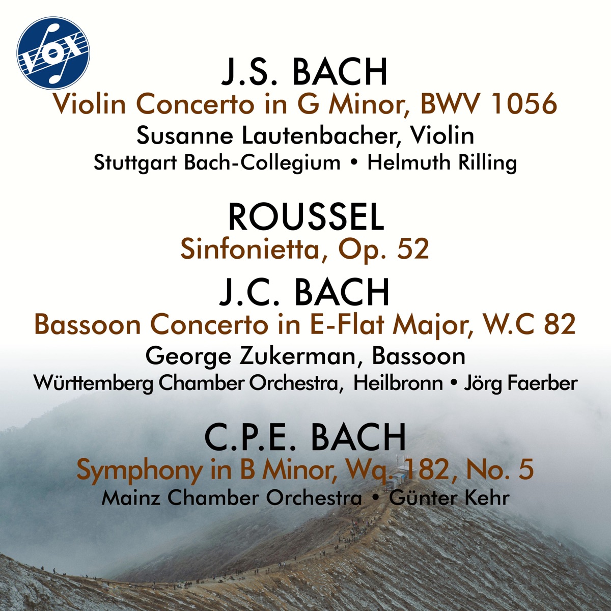 J.S. Bach, Roussel & Others: Orchestral Works by Susanne Lautenbacher, George Zukerman, Stuttgart Bach-Collegium, Württemberg Chamber Orchestra Heilbronn, Mainz Chamber Orchestra, Helmuth Rilling, Jörg Faerber & Günter Kehr album cover