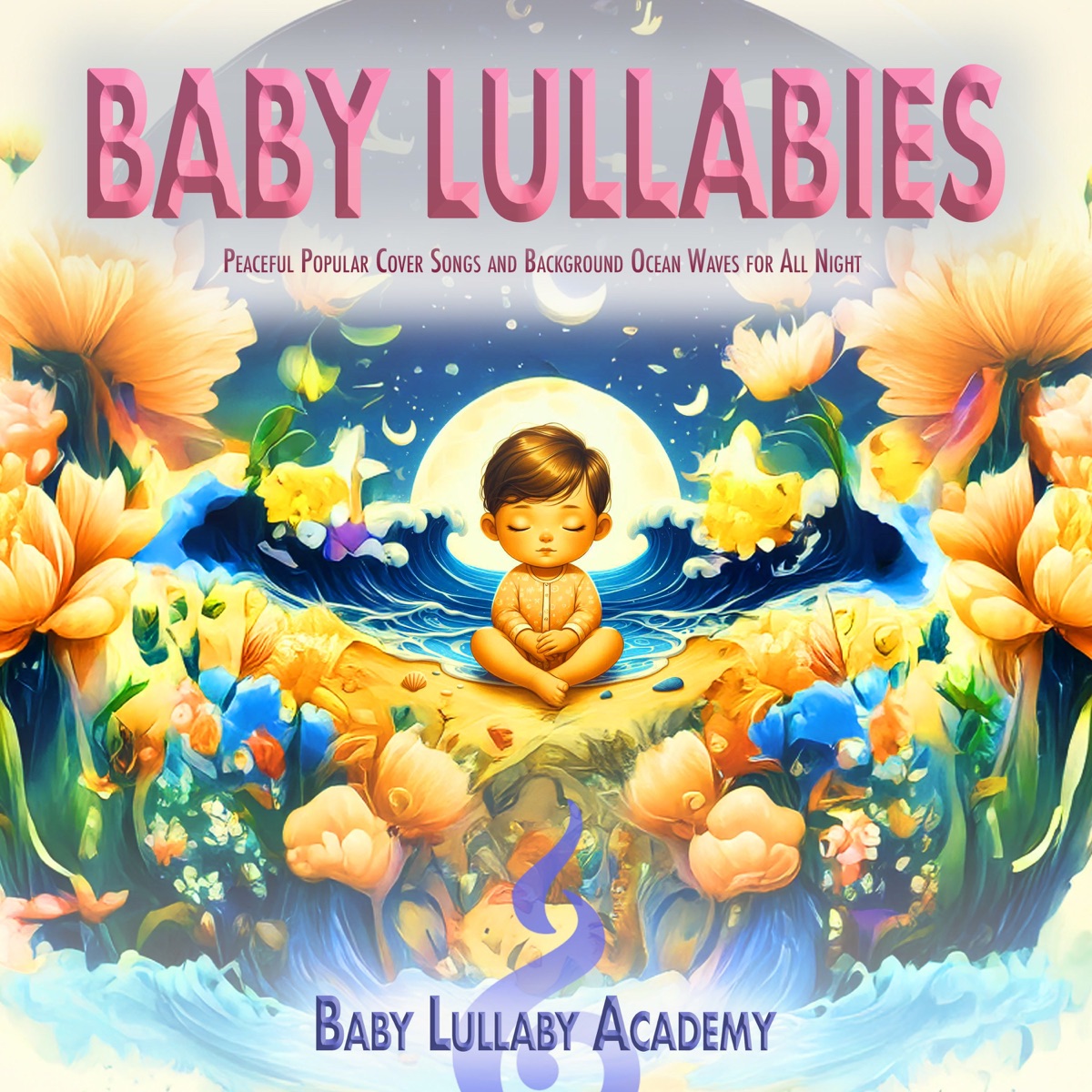 Baby Lullabies - Peaceful Popular Cover Songs and Background Ocean Waves for All Night Deep Baby Sleep by Baby Lullaby Academy album cover artwork