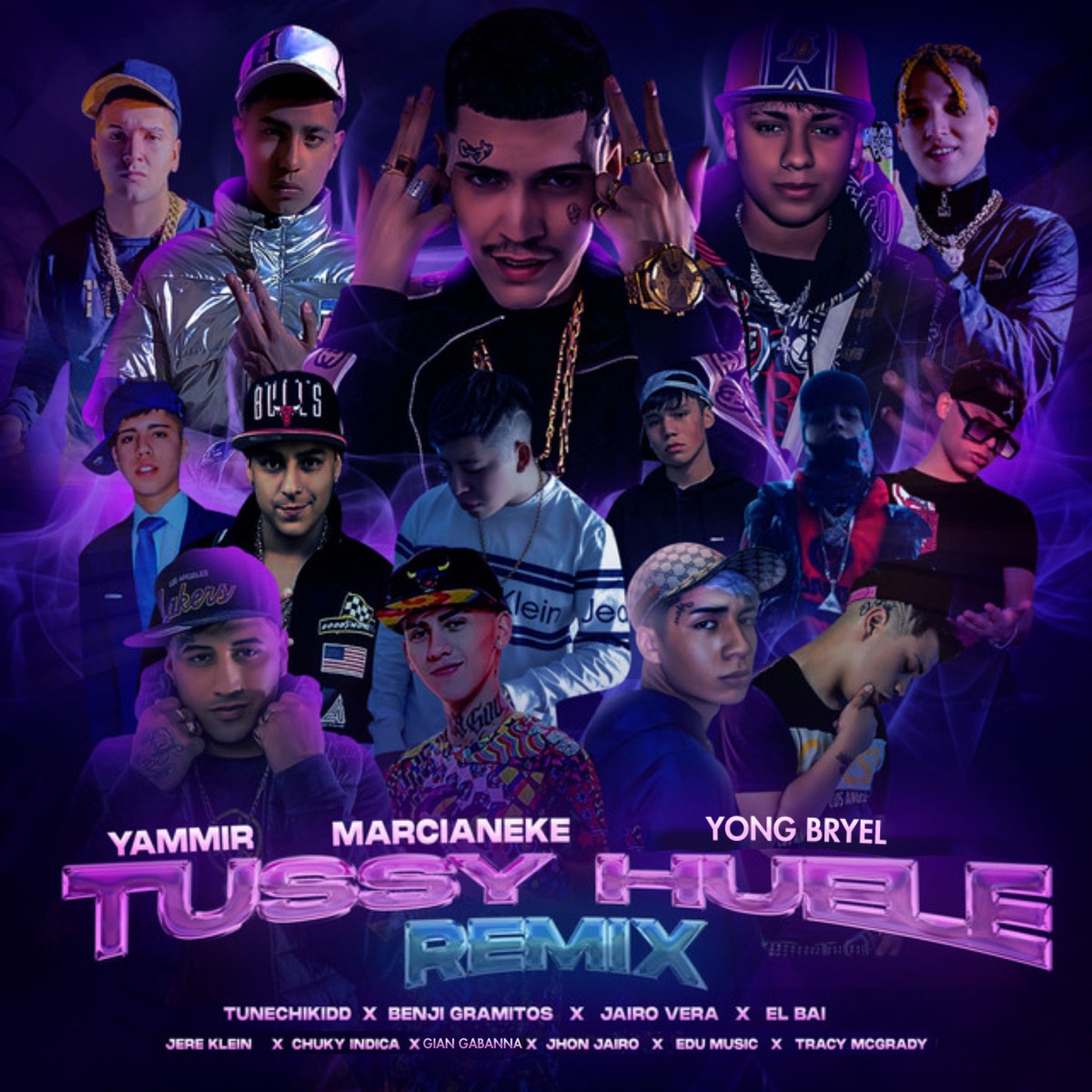 Tussy Huele (Remix (remastered )) [feat. El Goldo De Las Conec, Jairo Vera, Tunechikidd, Benji Gramitos, Jhon Jairo, Yammir, Edu Music, Jere Klein, Tracy McGrady, Chuky Indica & Gian Gabanna] - Single by Marcianeke, El Bai & Yong Bryel album cover