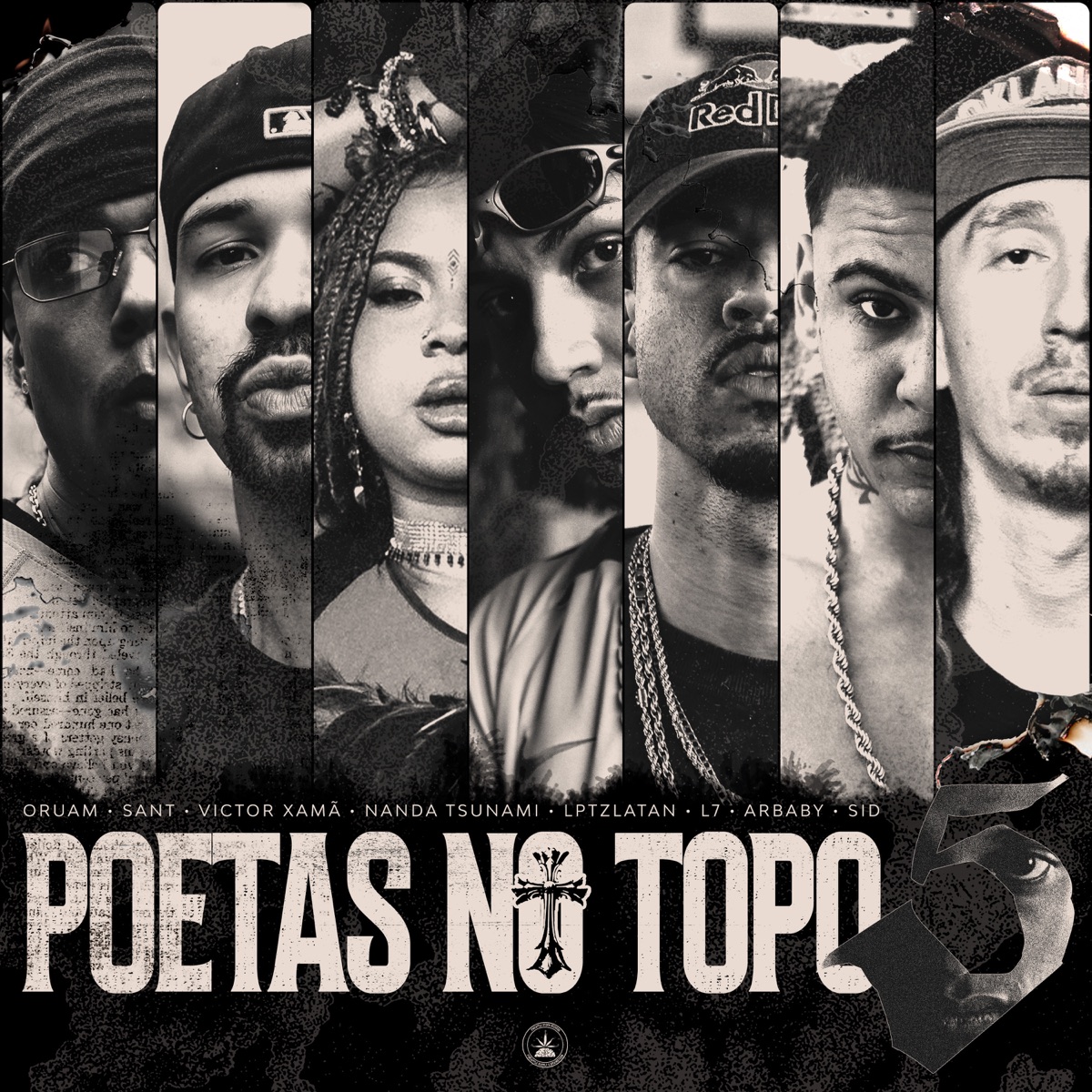 Poetas no Topo 5 - EP by Oruam, Sant, Victor Xamã, NandaTsunami, LPT Zlatan, L7NNON, AR BABY, Sid & Salve Malak album cover